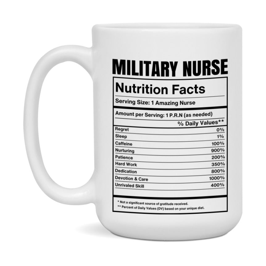 Military Nurse Coffee Mug, Military Nurse Nutrition Facts, 11Oz Or 15Oz Ceramic Cup