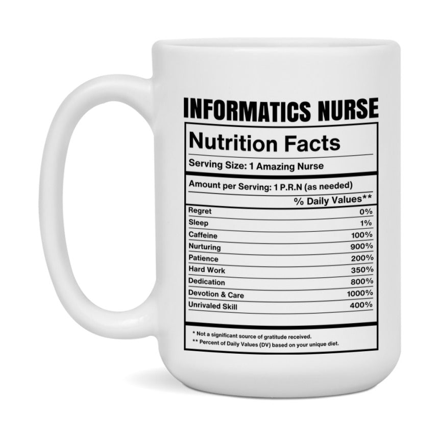 Informatics Nurse Coffee Mug, Informatics Nurse Nutrition Facts, 11Oz Or 15Oz Ceramic Cup