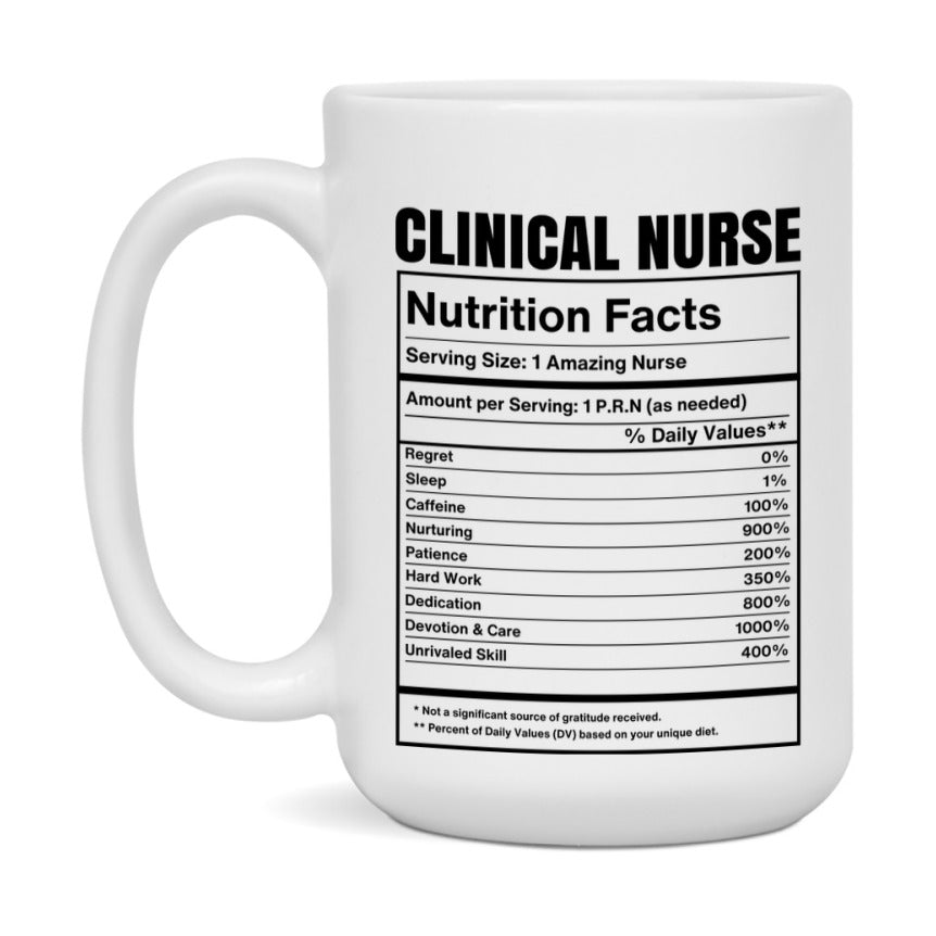 Clinical Nurse Coffee Mug, Clinical Nurse Nutrition Facts, 11Oz Or 15Oz Ceramic Cup