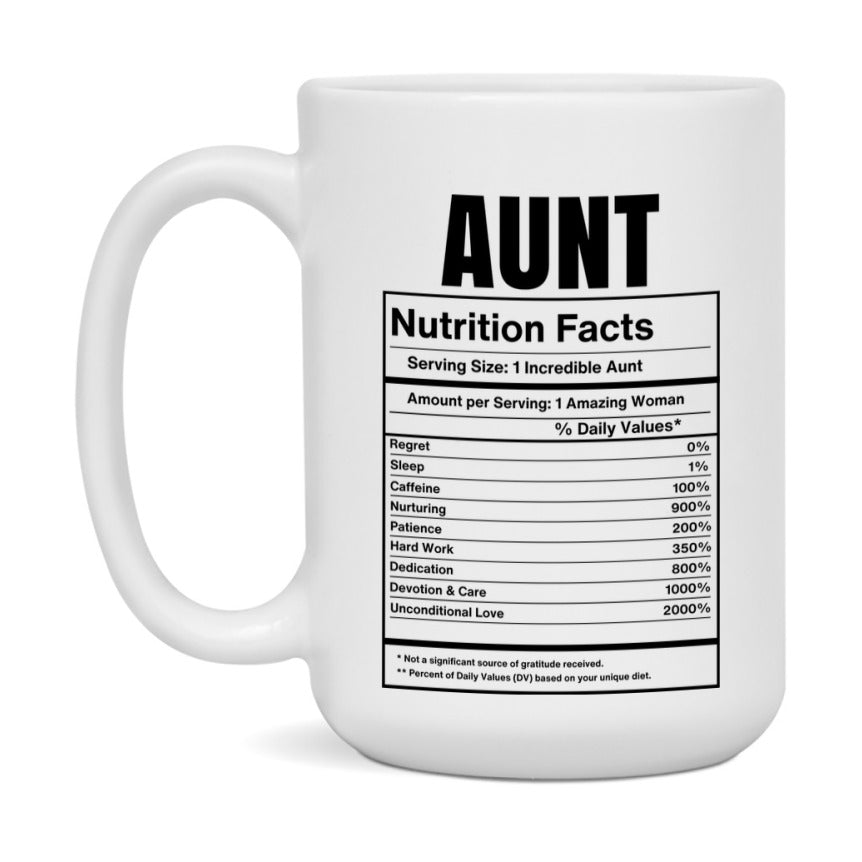 Auntie Coffee Mug, Aunt Nutrition Facts, Funny Gift From Niece To Aunt