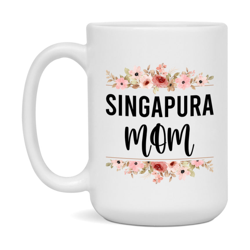 Singapura Cat Mom Mug, Floral Cat Mug For Mom, 11Oz Or 15Oz Coffee Cup