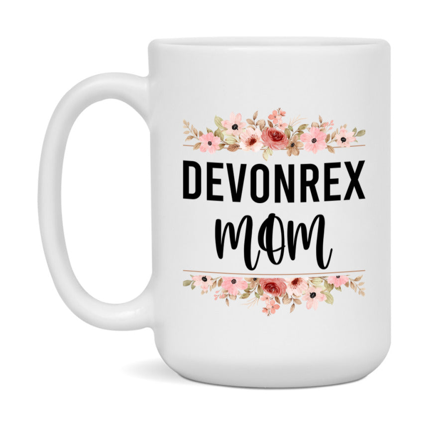 Devonrex Cat Mom Mug, Floral Cat Mug For Mom, 11Oz Or 15Oz Coffee Cup