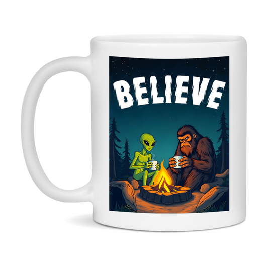 Bigfoot Mug – Funny Bigfoot And Alien Coffee Cup, Double-Sided 11Oz Or 15Oz Ceramic, Perfect Mother’s Day Or Father’s Day Gift