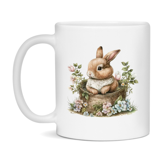 Easter Bunny Coffee Mug, Easter Basket Clipart Easter Gift, Double-Sided 11Oz Or 15Oz White Ceramic Cup