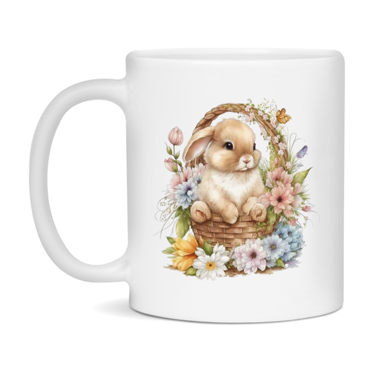 Easter Bunny Coffee Mug, Hoppy Easter Basket Easter Gift, Double-Sided 11Oz Or 15Oz White Ceramic Cup