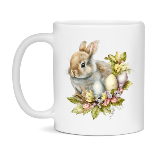 Easter Bunny Coffee Mug, Kawaii Easter Bunny Easter Gift, Double-Sided 11Oz Or 15Oz White Ceramic Cup