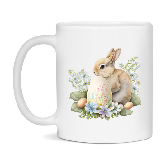 Easter Bunny Coffee Mug, Pastel Easter Bunny Art Easter Gift, Double-Sided 11Oz Or 15Oz White Ceramic Cup