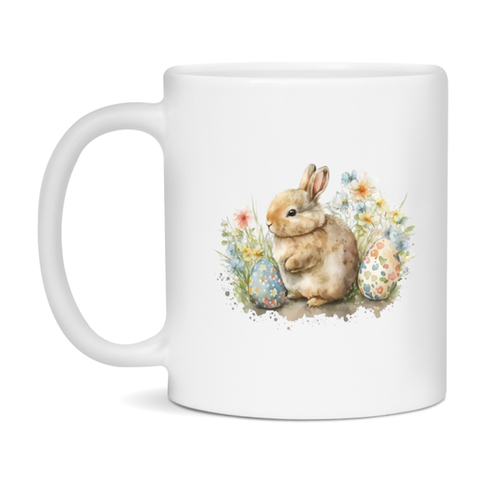 Easter Bunny Coffee Mug, Pastel Easter Eggs Desing Easter Gift, Double-Sided 11Oz Or 15Oz White Ceramic Cup