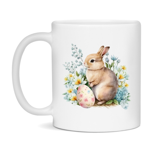 Easter Bunny Coffee Mug, Spring Bunny With Eggs Easter Gift, Double-Sided 11Oz Or 15Oz White Ceramic Cup
