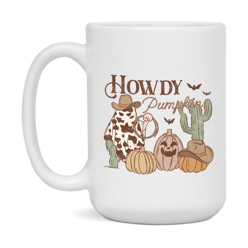 Western Halloween Mug, Cute Retro Western Halloween Coffee Cup, 11Oz Or 15Oz White Ceramic Mug