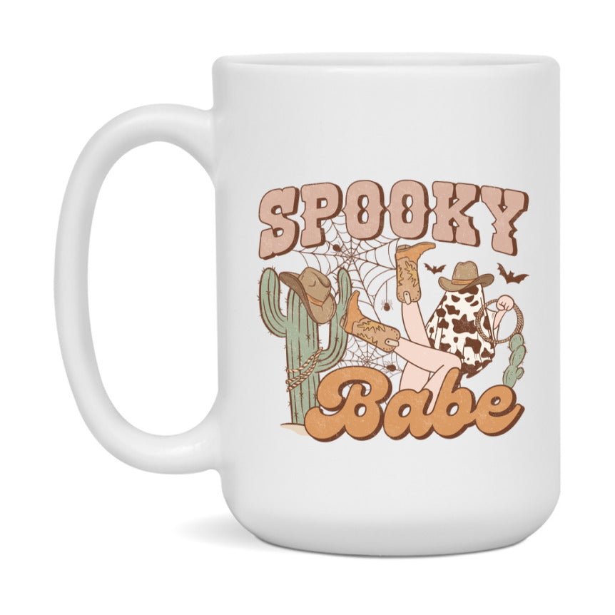 Western Halloween Mug, Cute Retro Western Halloween Coffee Cup, 11Oz Or 15Oz White Ceramic Mug