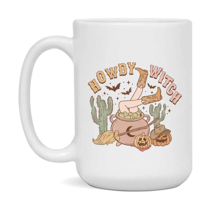 Western Halloween Mug, Cute Retro Western Halloween Coffee Cup, 11Oz Or 15Oz White Ceramic Mug