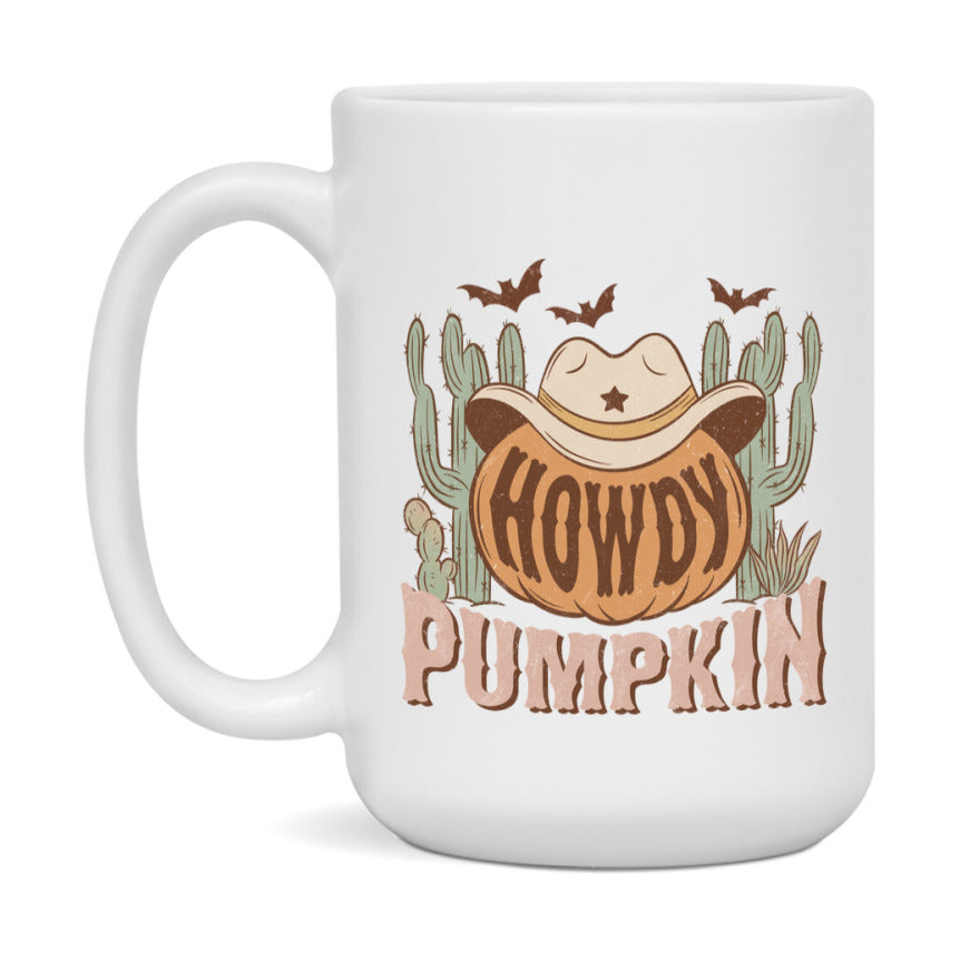 Western Halloween Mug, Cute Retro Western Halloween Coffee Cup, 11Oz Or 15Oz White Ceramic Mug