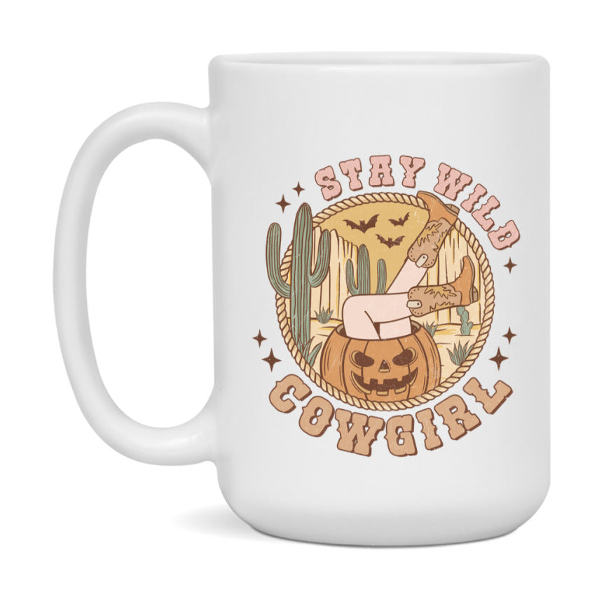 Western Halloween Mug, Cute Retro Western Halloween Coffee Cup, 11Oz Or 15Oz White Ceramic Mug