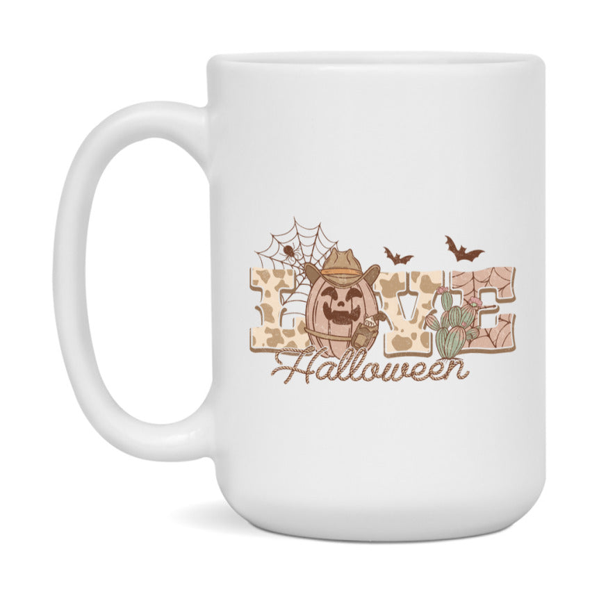 Western Halloween Mug, Cute Retro Western Halloween Coffee Cup, 11Oz Or 15Oz White Ceramic Mug