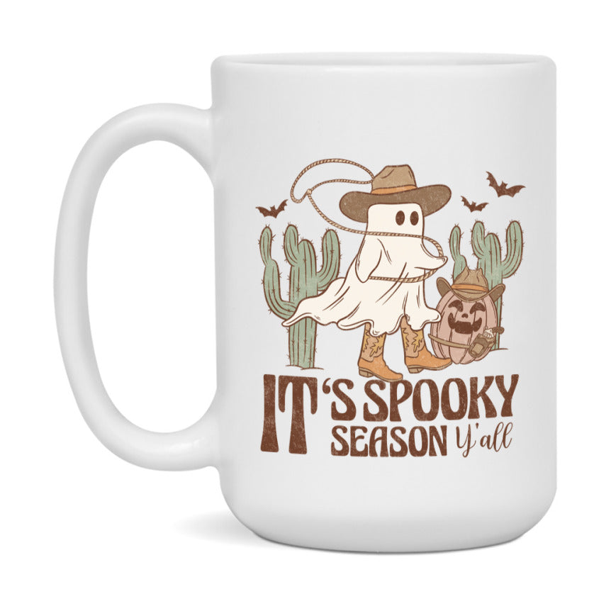 Western Halloween Mug, Cute Retro Western Halloween Coffee Cup, 11Oz Or 15Oz White Ceramic Mug