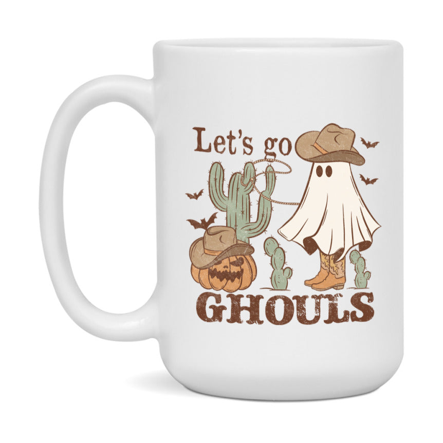 Western Halloween Mug, Cute Retro Western Halloween Coffee Cup, 11Oz Or 15Oz White Ceramic Mug