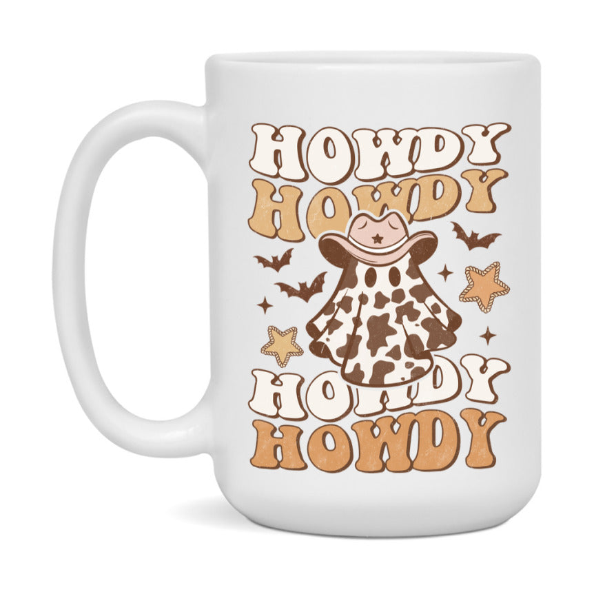 Western Halloween Mug, Cute Retro Western Halloween Coffee Cup, 11Oz Or 15Oz White Ceramic Mug
