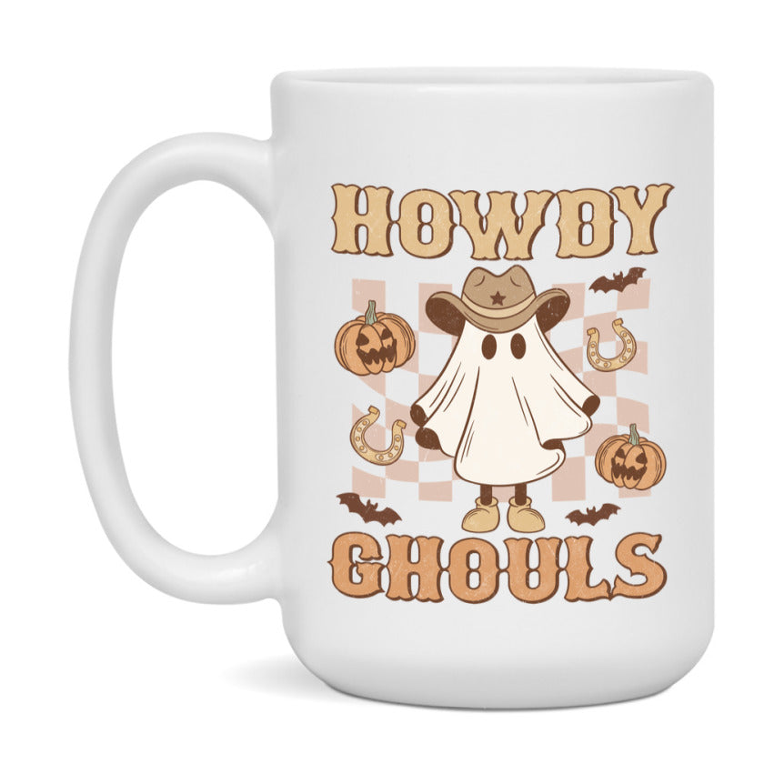 Western Halloween Mug, Cute Retro Western Halloween Coffee Cup, 11Oz Or 15Oz White Ceramic Mug
