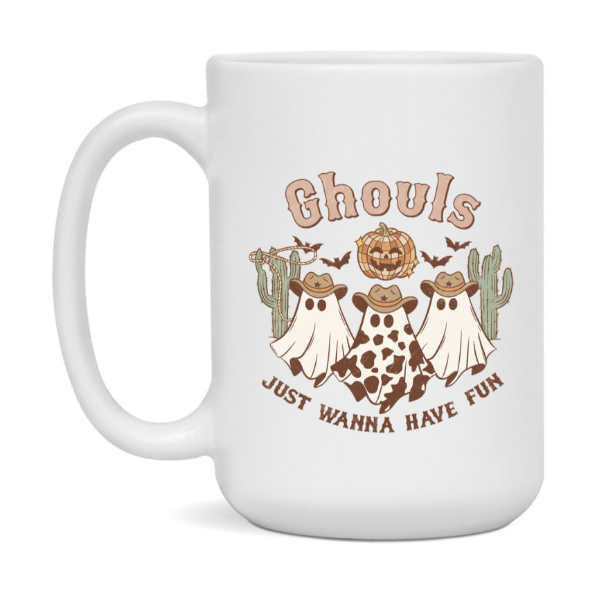 Western Halloween Mug, Cute Retro Western Halloween Coffee Cup, 11Oz Or 15Oz White Ceramic Mug