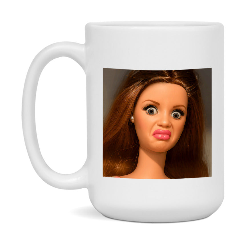 Disgusted Doll Face Mug, Funny Doll Face Meme Coffee Cup
