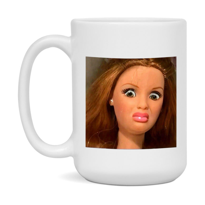 Disgusted Doll Face Mug, Funny Doll Face Meme Coffee Cup