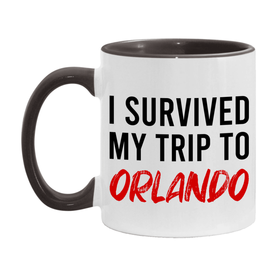 Funny Travel Mug – I Survived My Trip to Orlando, 11oz or 15oz White Ceramic Coffee Mug, Novelty Travel Gift