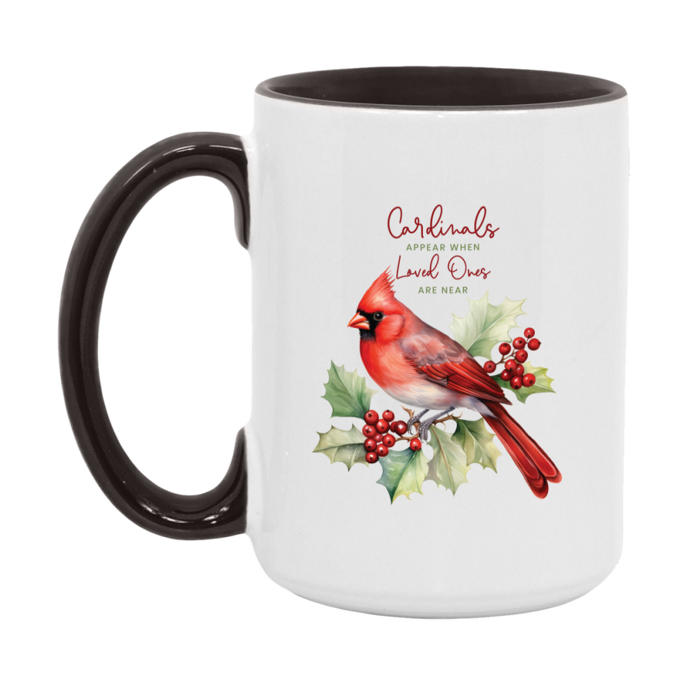 Red Cardinal Mug – Northern Red Cardinal Christmas Mug with Heartfelt Message, 11oz or 15oz White Ceramic Coffee Cup