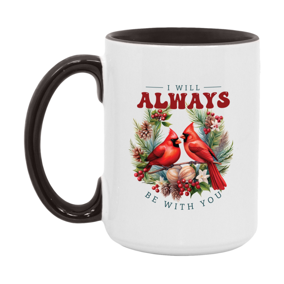 Red Cardinal Mug – Northern Red Cardinal Christmas Mug with Heartfelt Message, 11oz or 15oz White Ceramic Coffee Cup