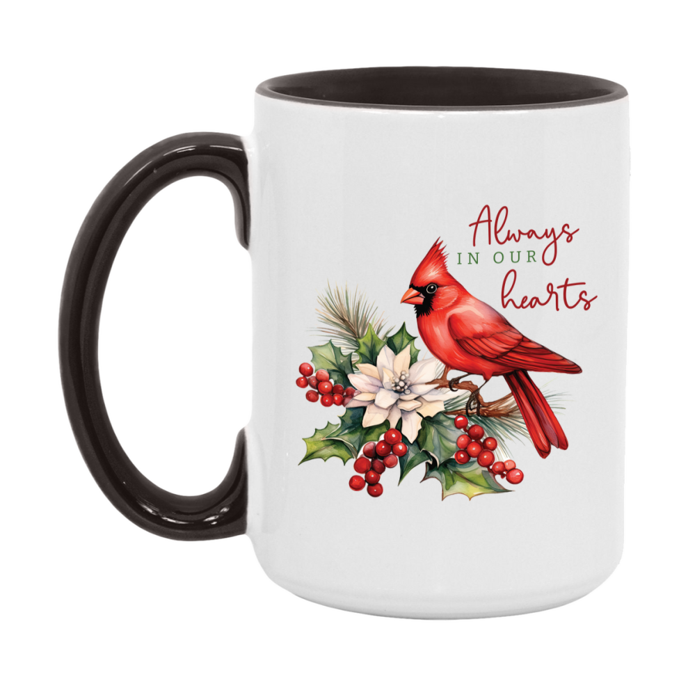Red Cardinal Mug – Northern Red Cardinal Christmas Mug with Heartfelt Message, 11oz or 15oz White Ceramic Coffee Cup