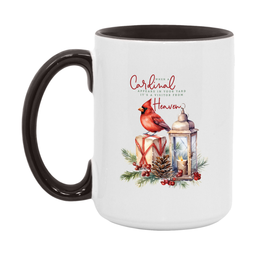 Red Cardinal Mug – Northern Red Cardinal Christmas Mug with Heartfelt Message, 11oz or 15oz White Ceramic Coffee Cup