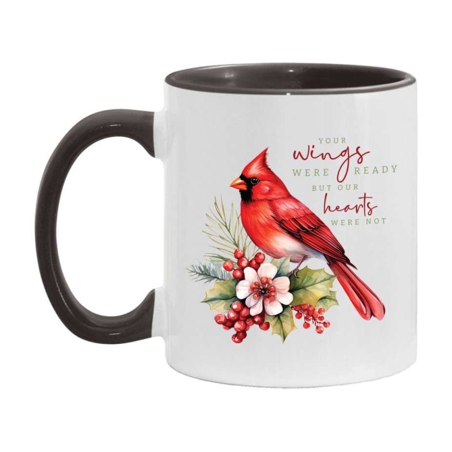Red Cardinal Mug – Northern Red Cardinal Christmas Mug with Heartfelt Message, 11oz or 15oz White Ceramic Coffee Cup