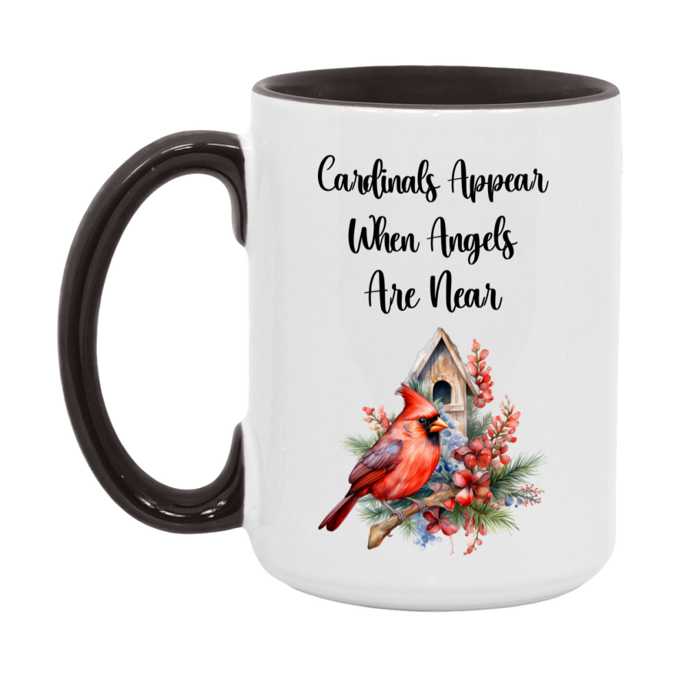 Red Cardinal Mug – "Cardinals Appear When Angels Are Near," 11oz or 15oz Ceramic Christmas Coffee Mug Gift for Cardinal Lovers
