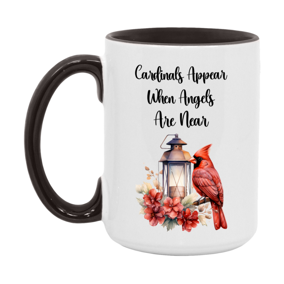 Red Cardinal Mug – "Cardinals Appear When Angels Are Near," 11oz or 15oz Ceramic Christmas Coffee Mug Gift for Cardinal Lovers