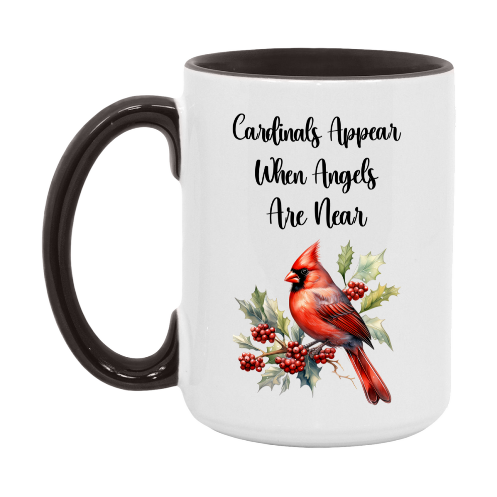 Red Cardinal Mug – "Cardinals Appear When Angels Are Near," 11oz or 15oz Ceramic Christmas Coffee Mug Gift for Cardinal Lovers