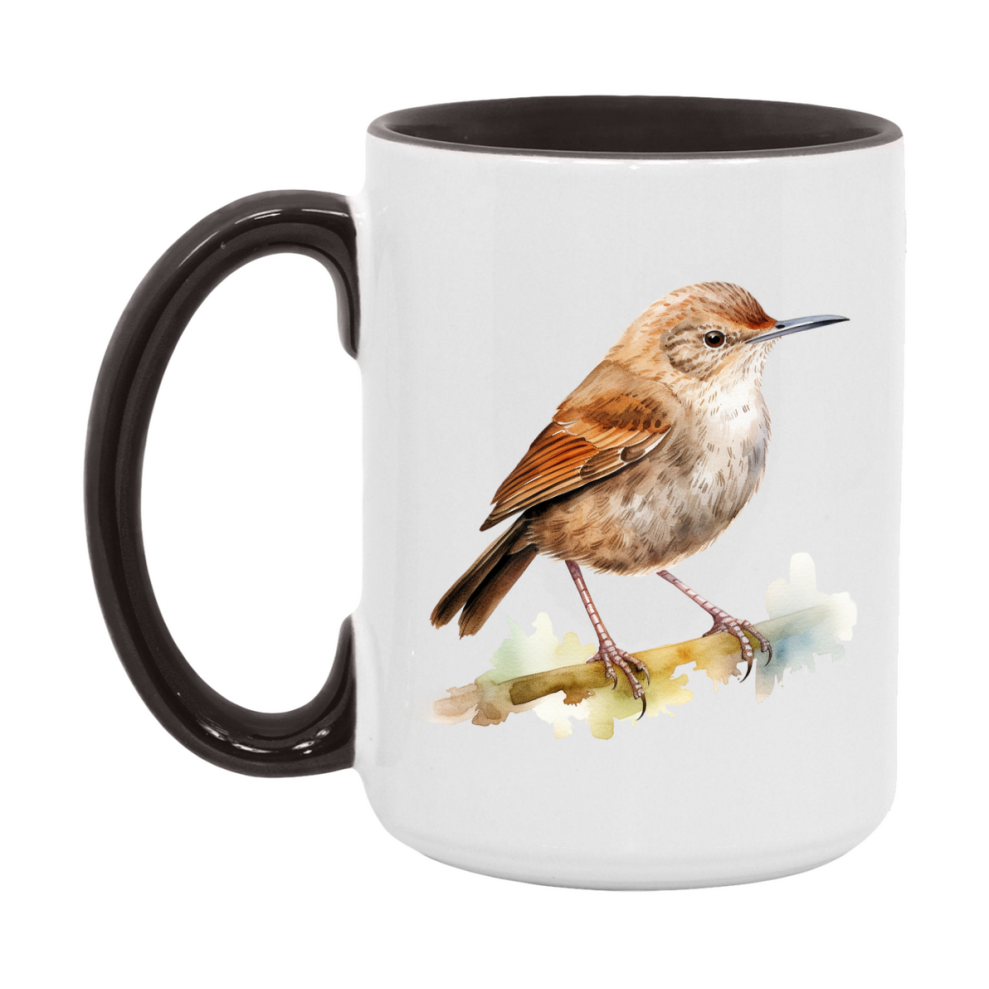 Bird Watching Mug, House Wren Song Bird Mug, 11oz or 15oz White Ceramic Coffee Mug Gift for Bird Watchers