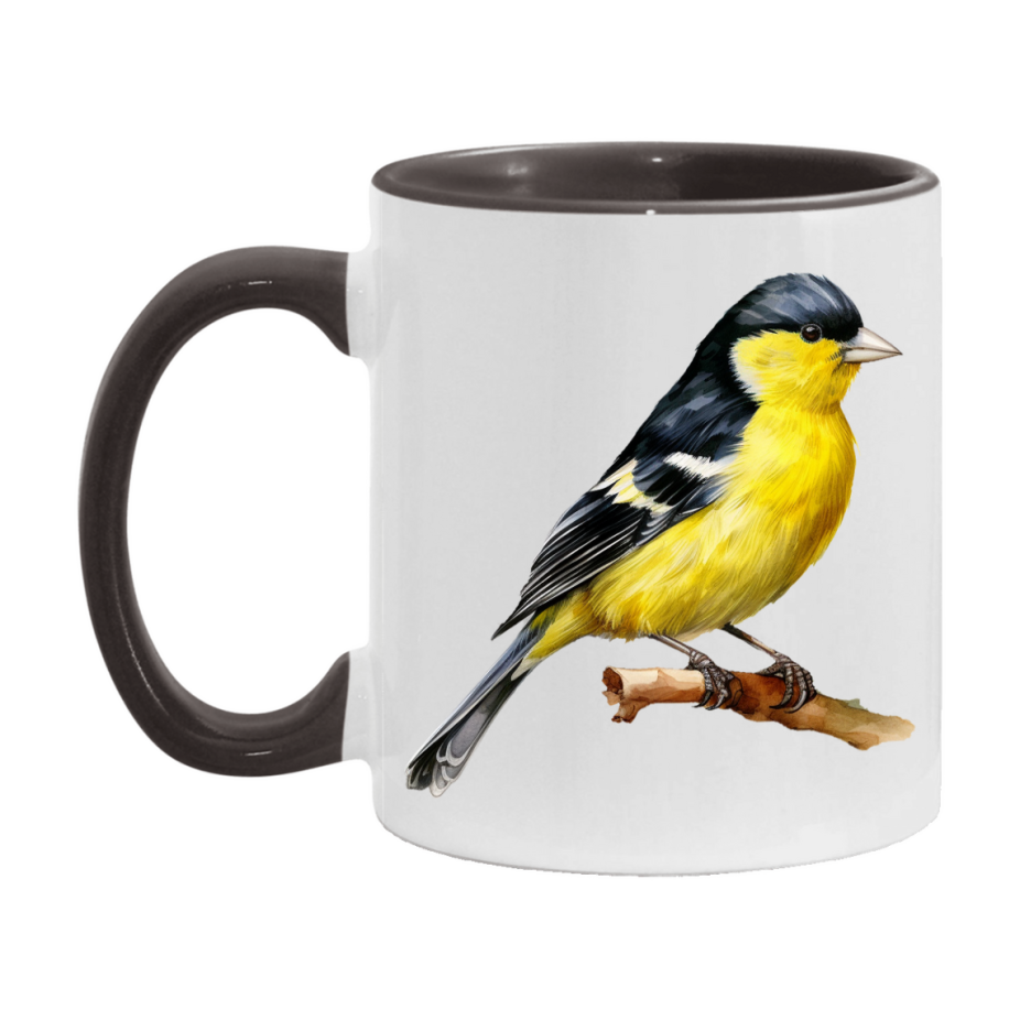 Bird Watching Mug, Lesser Goldfinch Song Bird Mug, 11oz or 15oz White Ceramic Coffee Mug Gift for Bird Watchers