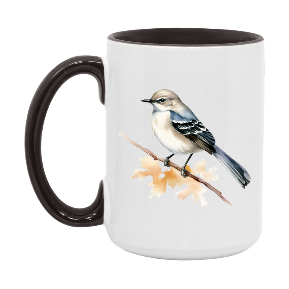 Bird Watching Mug, Mockingbird Song Bird Mug, 11oz or 15oz White Ceramic Coffee Mug Gift for Bird Watchers