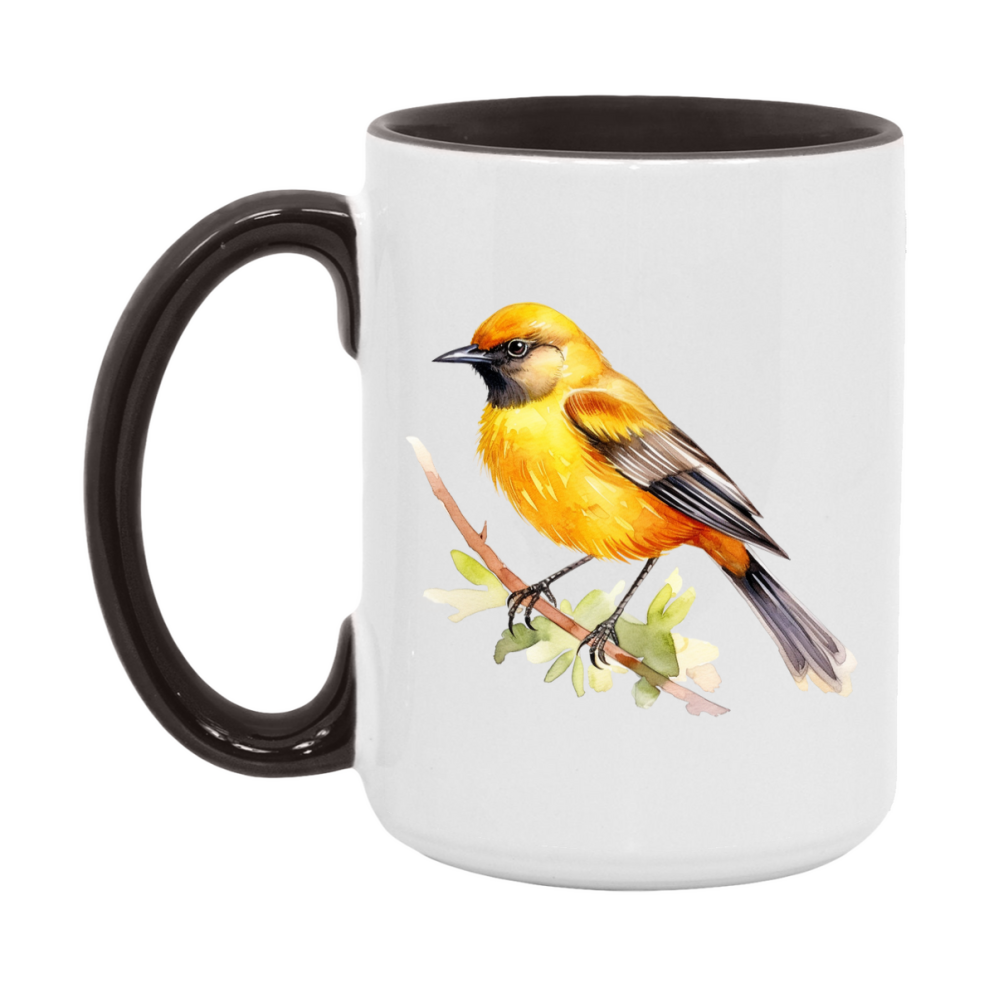 Bird Watching Mug, Orchard Oriole Song Bird Mug, 11oz or 15oz White Ceramic Coffee Mug Gift for Bird Watchers