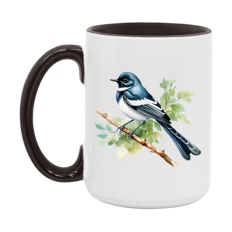Bird Watching Mug, Oriental Magpie Robin Song Bird Mug, 11oz or 15oz White Ceramic Coffee Mug Gift for Bird Watchers