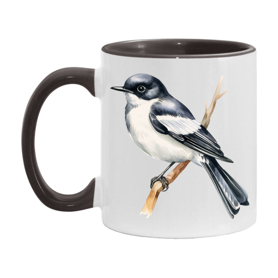 Bird Watching Mug, Pied Flycatcher Song Bird Mug, 11oz or 15oz White Ceramic Coffee Mug Gift for Bird Watchers