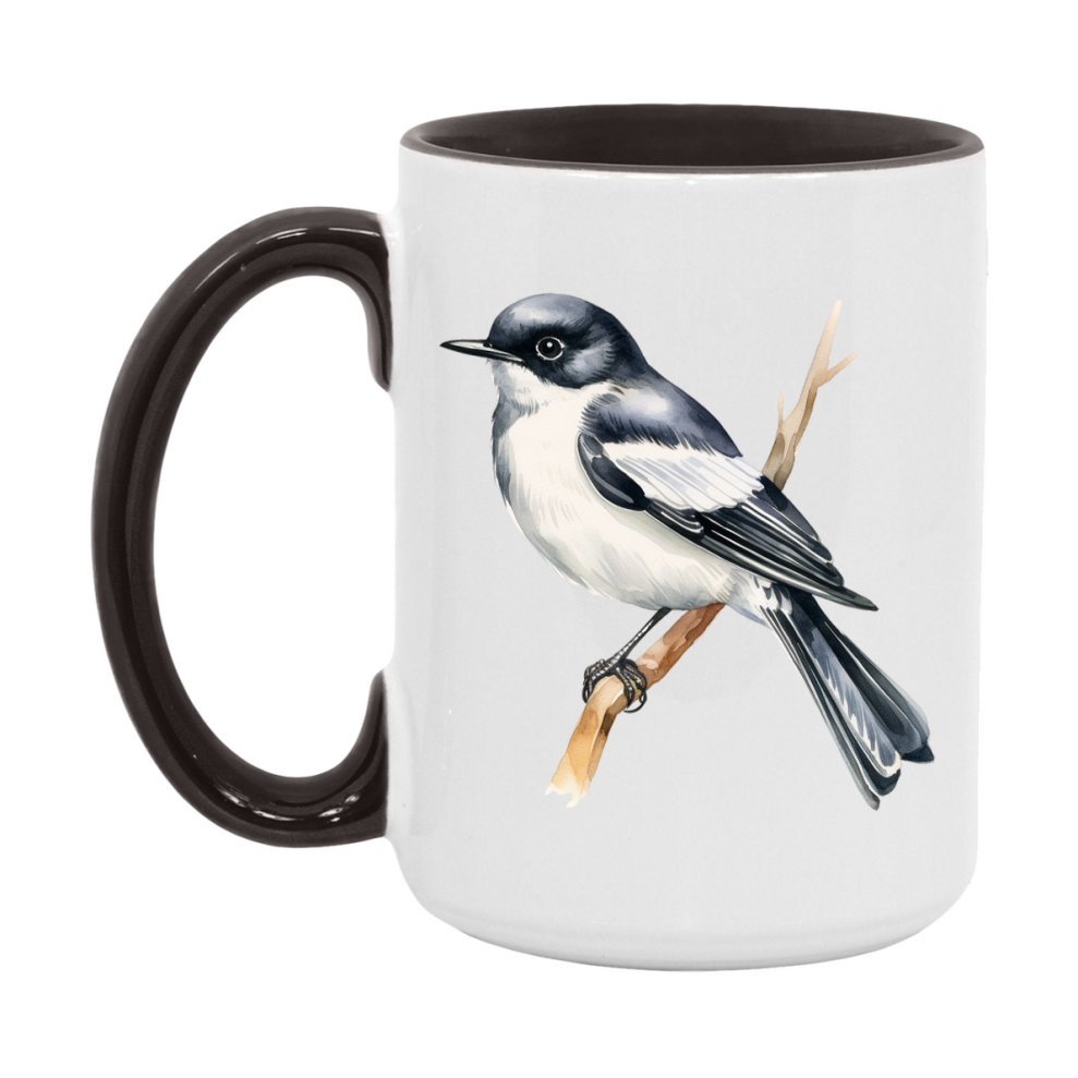 Bird Watching Mug, Pied Flycatcher Song Bird Mug, 11oz or 15oz White Ceramic Coffee Mug Gift for Bird Watchers