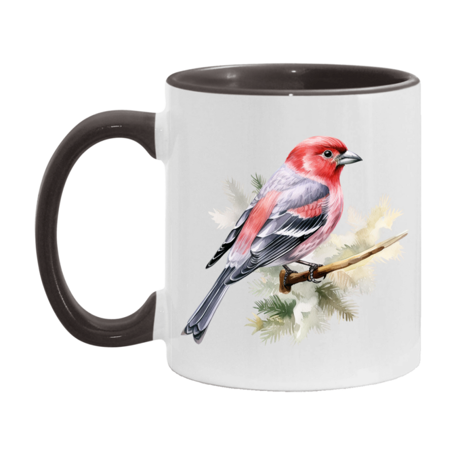 Bird Watching Mug, Pine Grosbeak Song Bird Mug, 11oz or 15oz White Ceramic Coffee Mug Gift for Bird Watchers