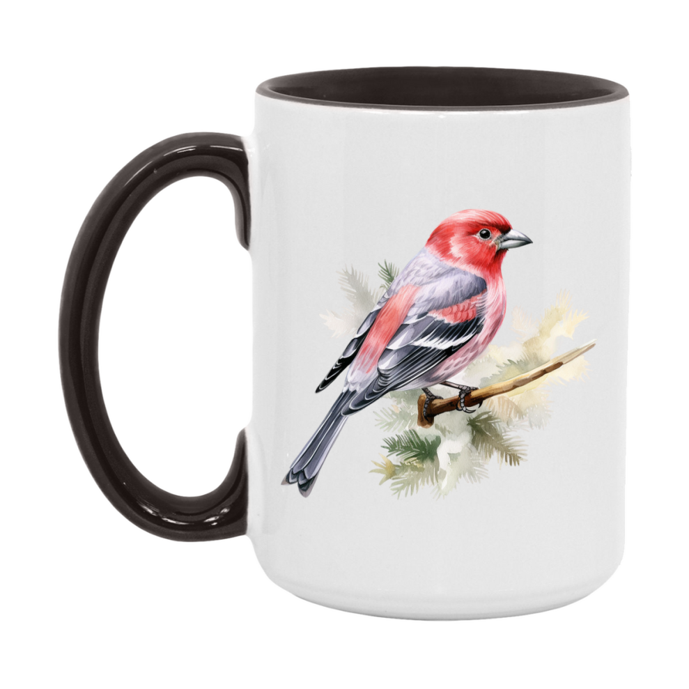 Bird Watching Mug, Pine Grosbeak Song Bird Mug, 11oz or 15oz White Ceramic Coffee Mug Gift for Bird Watchers