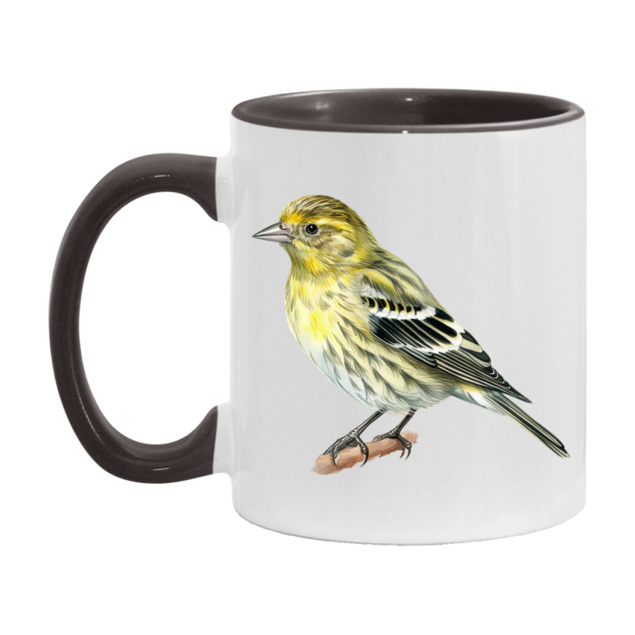 Bird Watching Mug, Pine Siskin Song Bird Mug, 11oz or 15oz White Ceramic Coffee Mug Gift for Bird Watchers