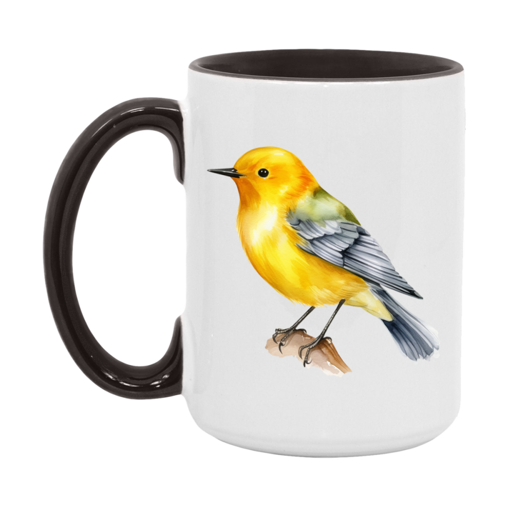 Bird Watching Mug, Prothonotary Warbler Song Bird Mug, 11oz or 15oz White Ceramic Coffee Mug Gift for Bird Watchers
