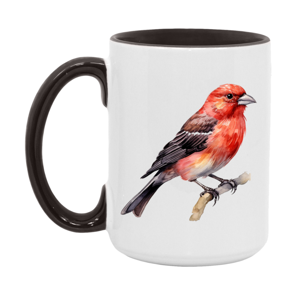 Bird Watching Mug, Red Crossbill Song Bird Mug, 11oz or 15oz White Ceramic Coffee Mug Gift for Bird Watchers