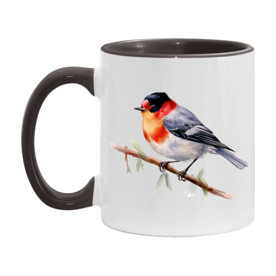 Bird Watching Mug, Red Faced Warbler Song Bird Mug, 11oz or 15oz White Ceramic Coffee Mug Gift for Bird Watchers