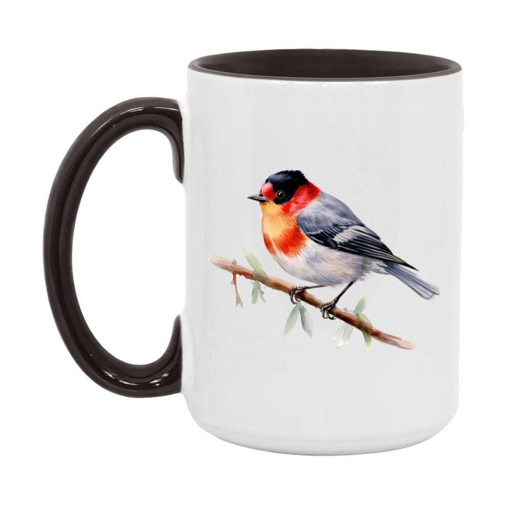 Bird Watching Mug, Red Faced Warbler Song Bird Mug, 11oz or 15oz White Ceramic Coffee Mug Gift for Bird Watchers