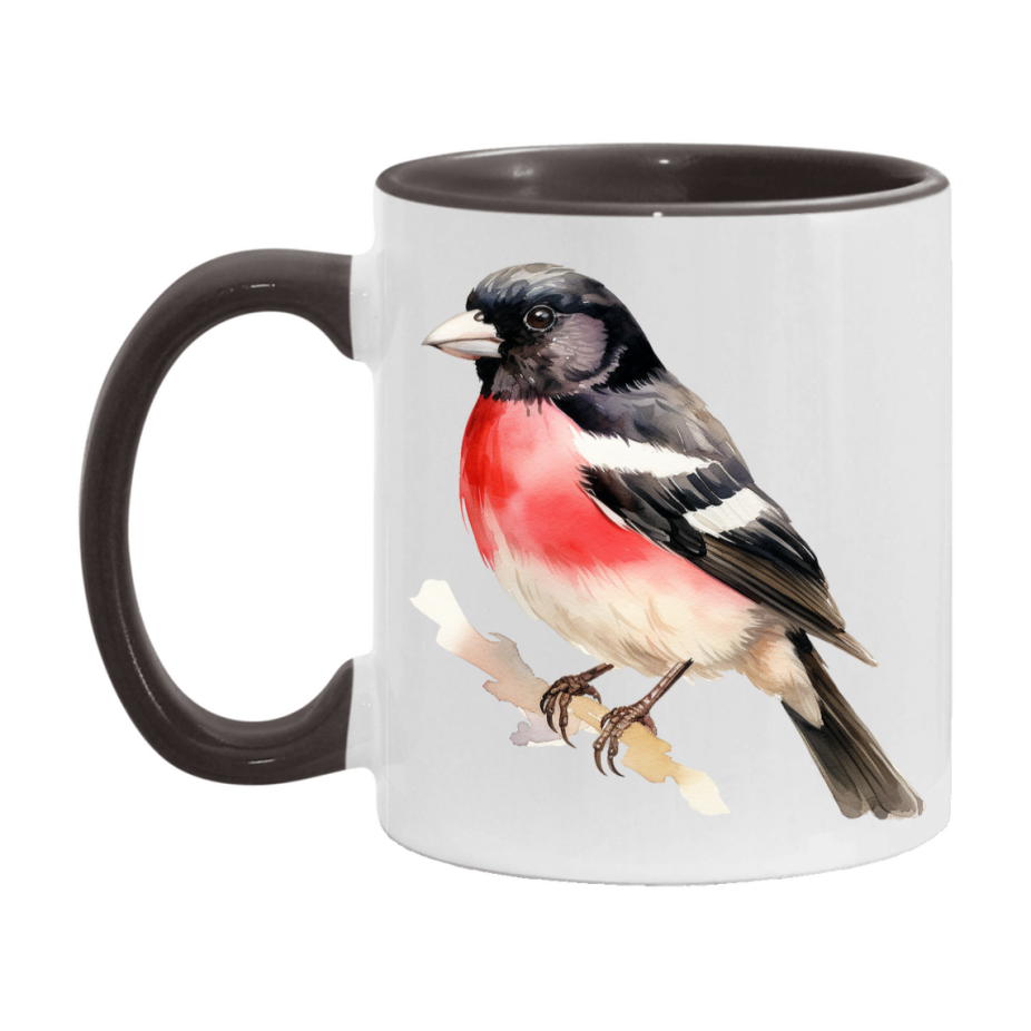 Bird Watching Mug, Rose Breasted Grosbeak Song Bird Mug, 11oz or 15oz White Ceramic Coffee Mug Gift for Bird Watchers